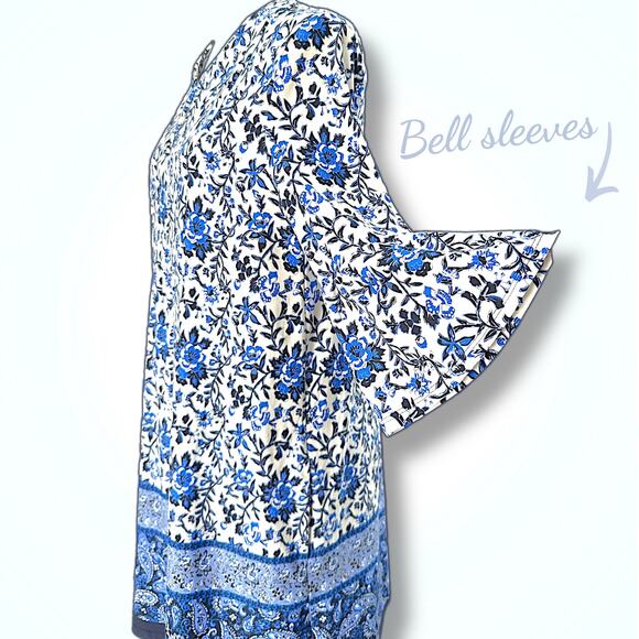 Jude Connally Blue Floral Paisley Dress Bell Sleeve Pockets NWOT Made in USA S - Picture 5 of 9